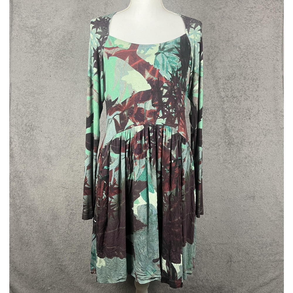 Peruvian Connection Forest Fairy Dress Medium Whimsigoth Boho Artsy Leaf Print - Picture 3 of 10